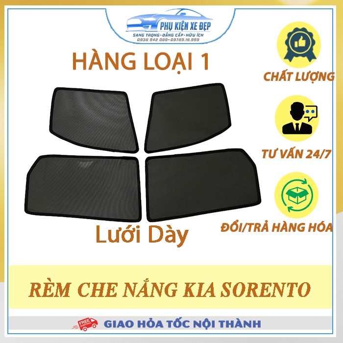 Rèm che nắng ô tô NAM CHÂM theo xe Kia Sorento ⚡ HÀNG LOẠI 1 - LƯỚI DÀY ⚡ - Combo 4 tấm chắn nắng - VIỆT NAM SẢN XUẤT