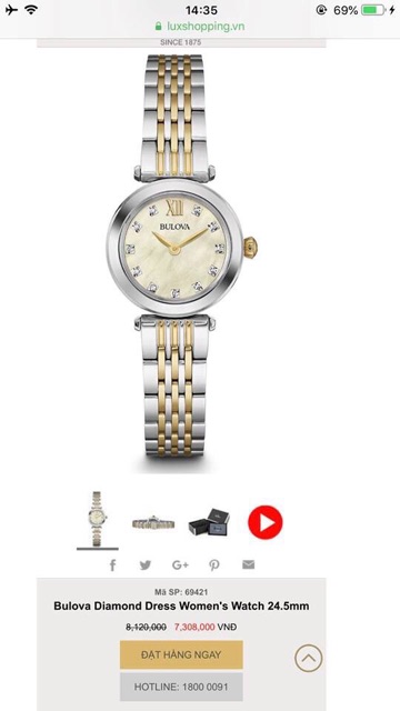 Đồng hồ nữ Bulova 98P154 nhỏ xinh tone demi gold từ Mỹ