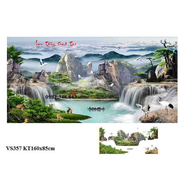 Tranh gắn đá phong cảnh non nước hữu tình KT:160x80cm. Tranh đính đá chưa gắn.