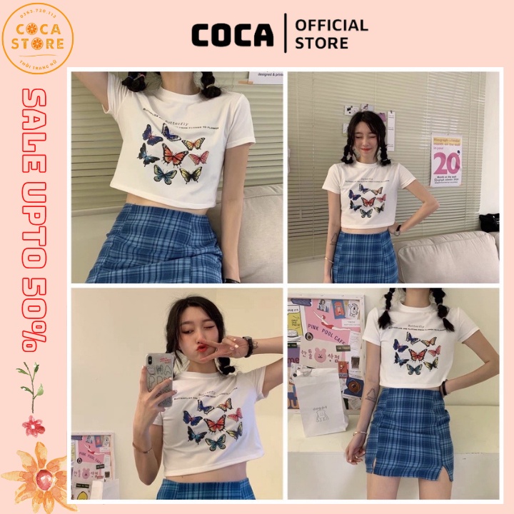 Áo croptop in 3D dưới 60kg - 8 con bướm COCA 056