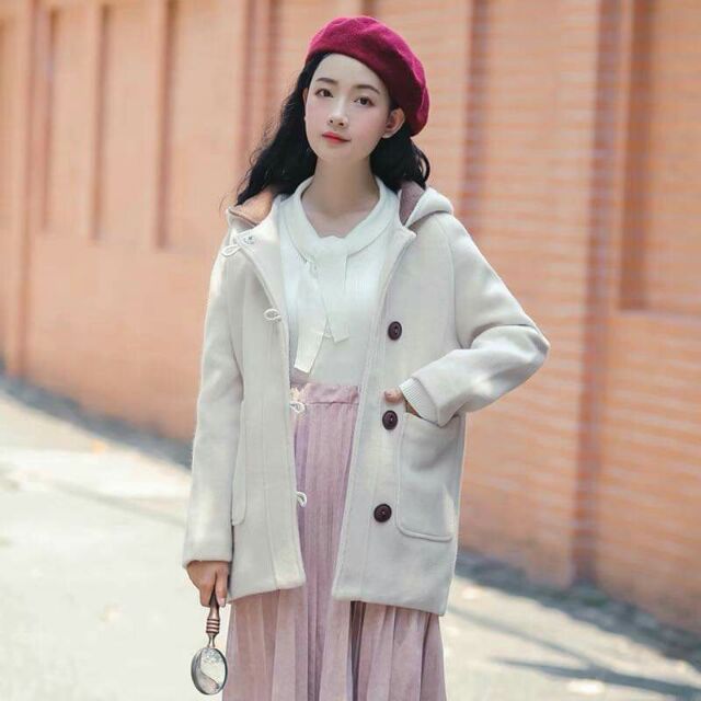 Áo dạ khuy sừng pha mũ