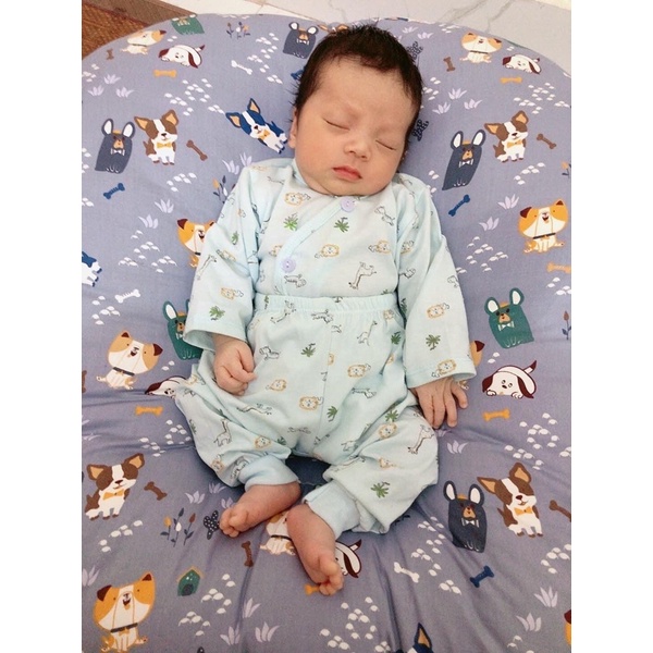 Bộ Sơ Sinh Cúc Chéo Leelee Kid Nền Màu In Hoạ Tiết