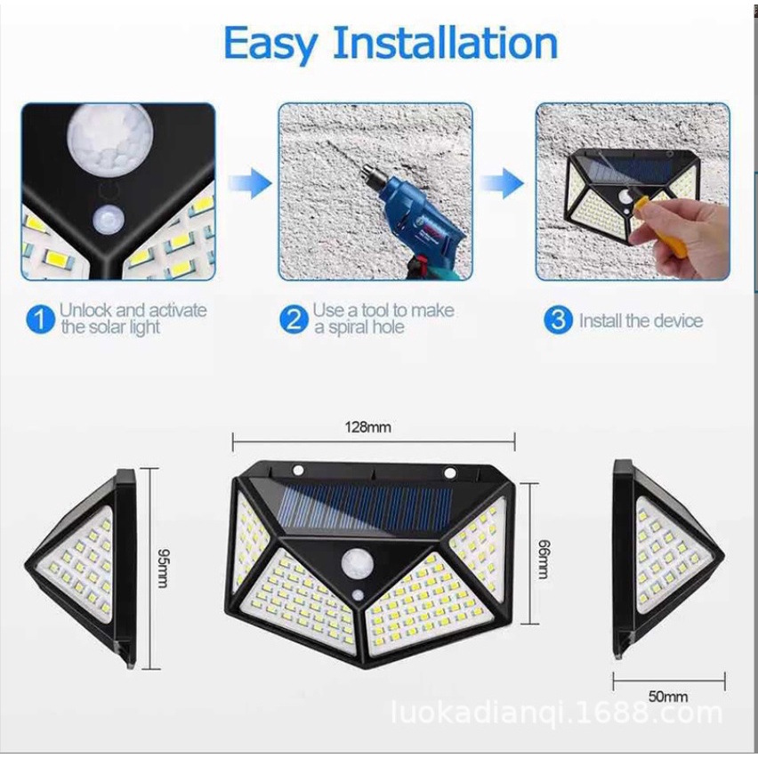 Đèn Led Cảm Ứng Năng Lượng Mặt Trời 100 Led Cảm Ứng Chuyển Động 4 Mặt Hiện Đại Có Khả Năng Chống Nước Siêu Tiện Lợi