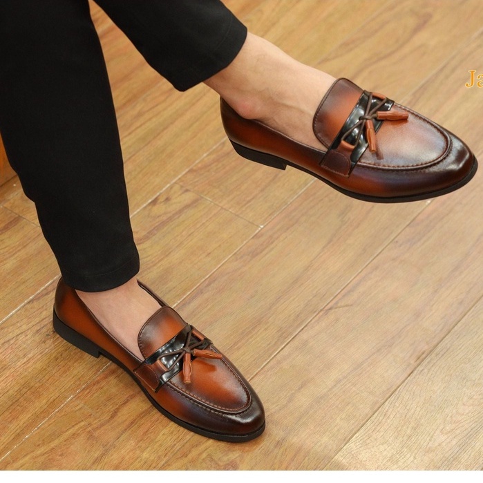 Giày lười da nam cao cấp kiểu dáng Tasseled Loafer da bò thật bảo hành 12 tháng - Mã T58