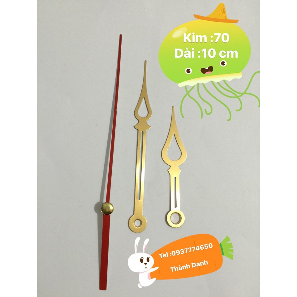 Bộ kim vàng dài 10cm và máy đồng hồ Taiwan loại thường trục 5mm kim trôi