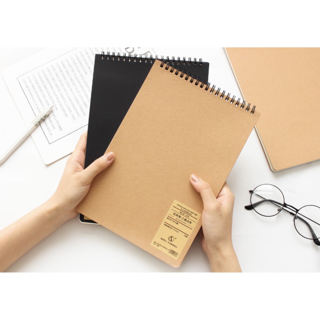 Sổ Lò Xo Ngang Chấm Bi / Ô Vuông Bìa Đen - Bìa Giấy Kraft - Sổ Làm Bullet Journal Vẽ Ghi Chép size A5 Lò Xo Ngang