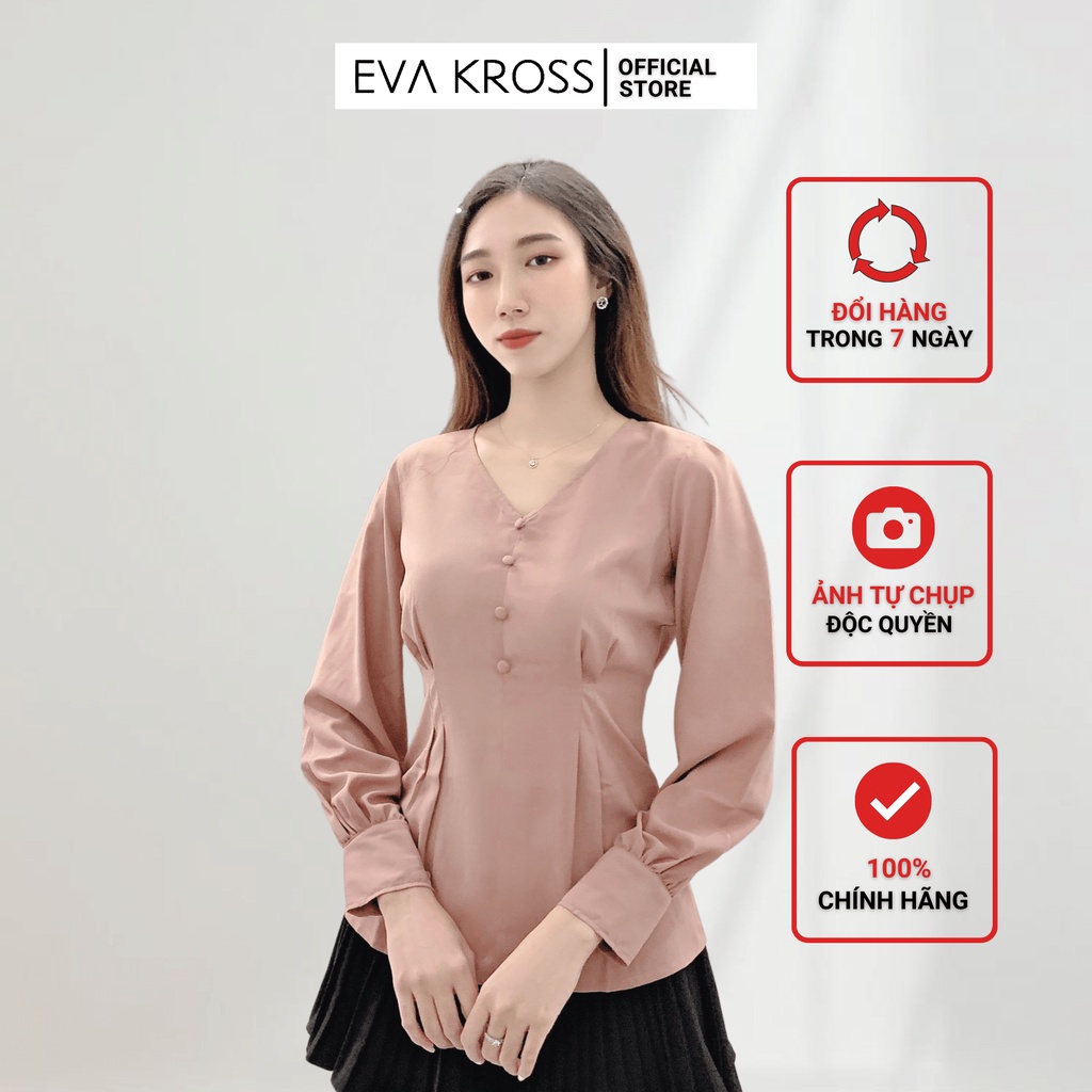 Áo thun nữ dài tay, áo kiểu xếp ly eo hồng đất EKS122 EVA KROSS