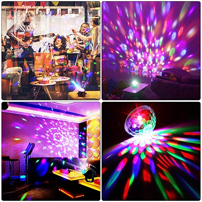 Đèn Cầu Vũ Trường Xoay Nháy Chớp Theo Nhạc Party Light - Đèn LED quả cầu xoay pha lê 7 màu
