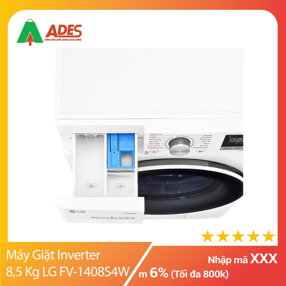 Máy Giặt Cửa Trước Inverter 8,5 Kg LG FV-1408S4W | Chính Hãng Giá Rẻ