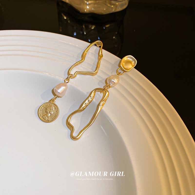 Bông Tai Mạ Bạc 925 Hình Chân Dung Tròn Đính Ngọc Trai Phong Cách Hàn Quốc Thời Trang