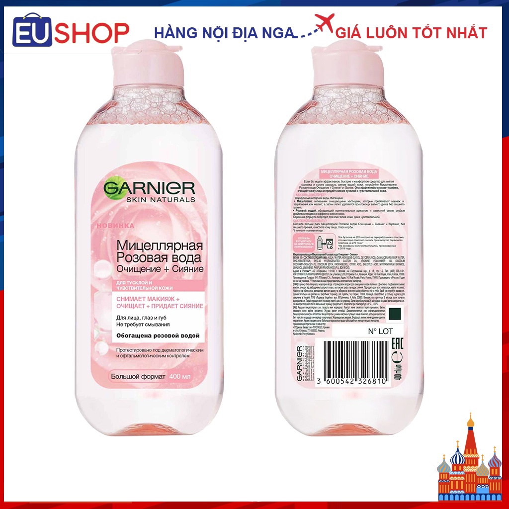 Tẩy trang hoa hồng Micellar Garnier Rose làm sạch và sáng da 400ml