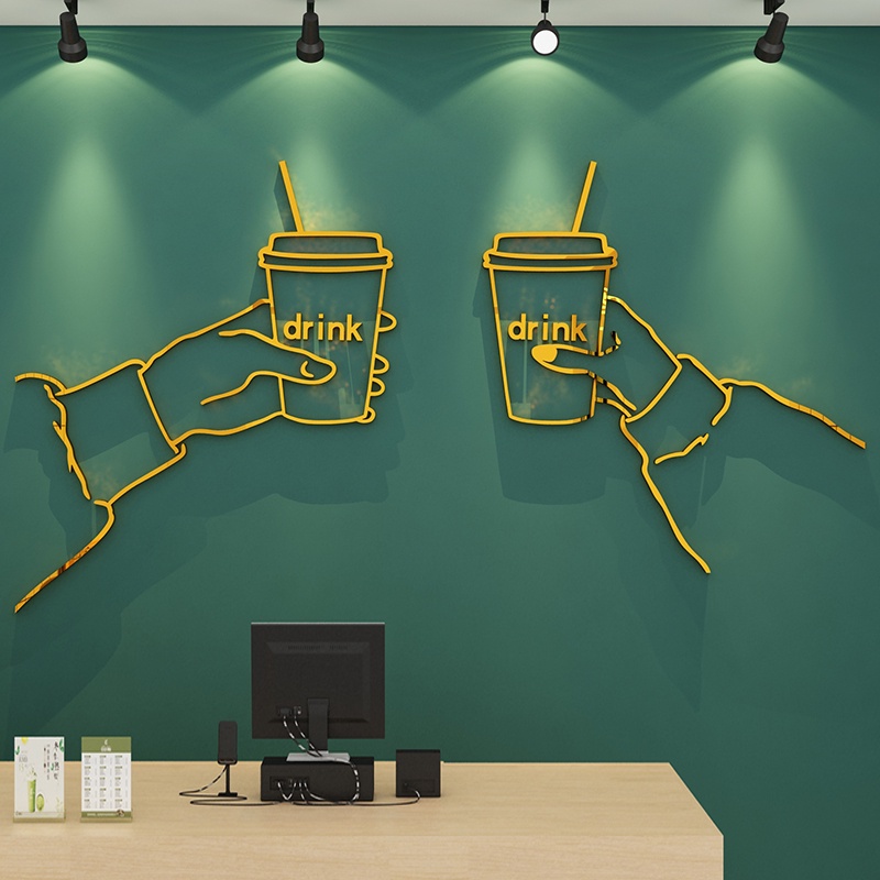 Tranh mica dán tường - welcome coffee, bông hồng trang trí quán cafe, trà sữa, quán ăn, nhà hàng Nhiều Size - EPeBen