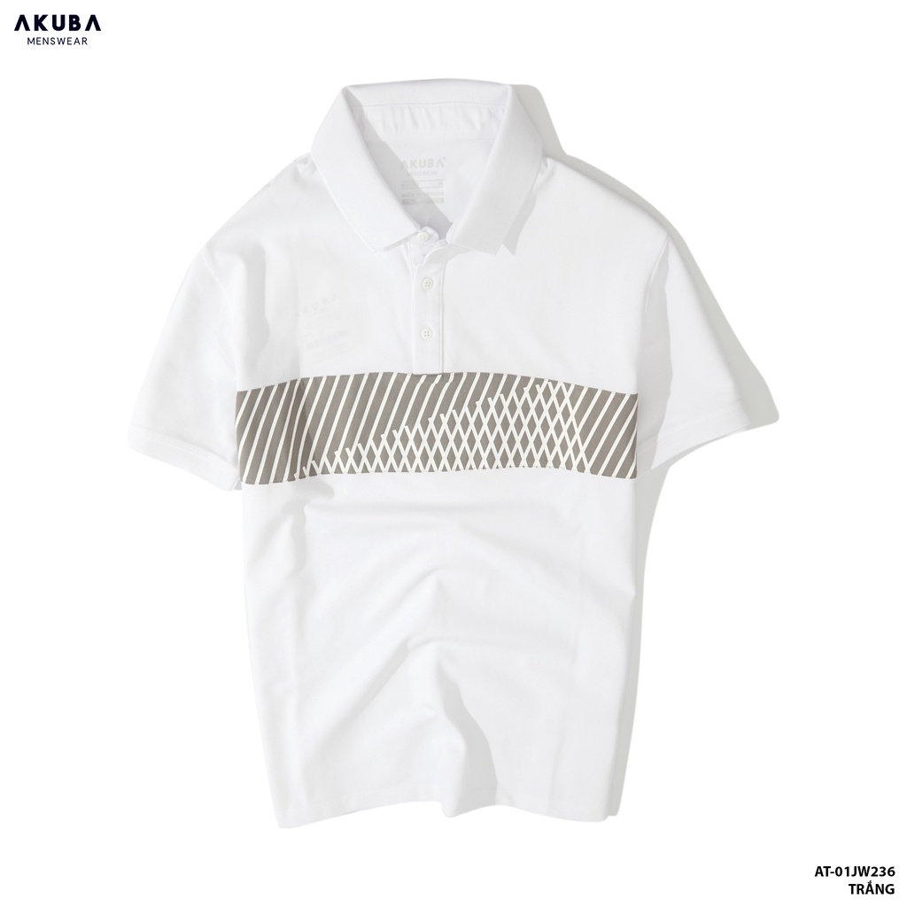 Áo thun polo nam họa tiết AKUBA form slimfit, chất liệu cotton, thiết kế ấn tượng, trẻ trung, dễ phối đồ 01JW236