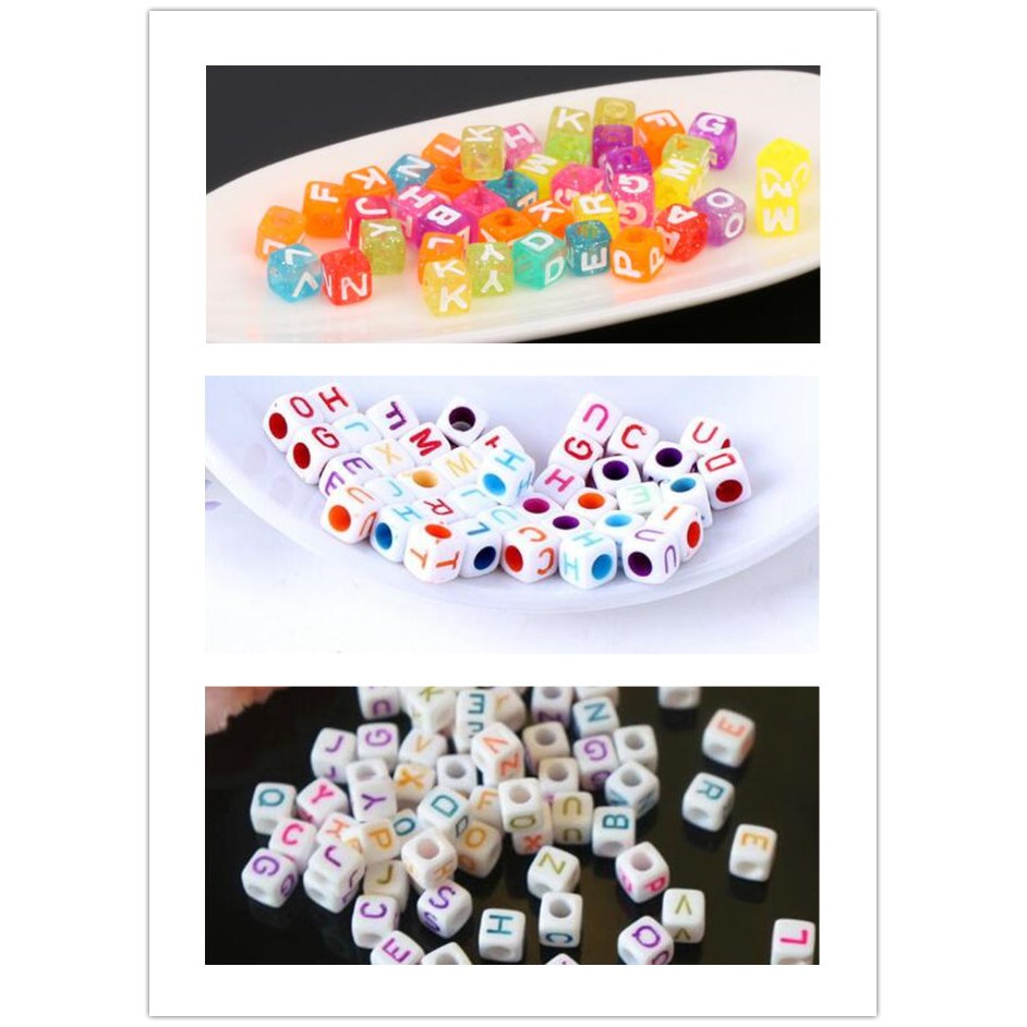 Set 100 Hạt Xâu Chuỗi Chữ Cái Bằng Nhựa Acrylic 6mm / 7mm ab1018 DIY Thời Trang