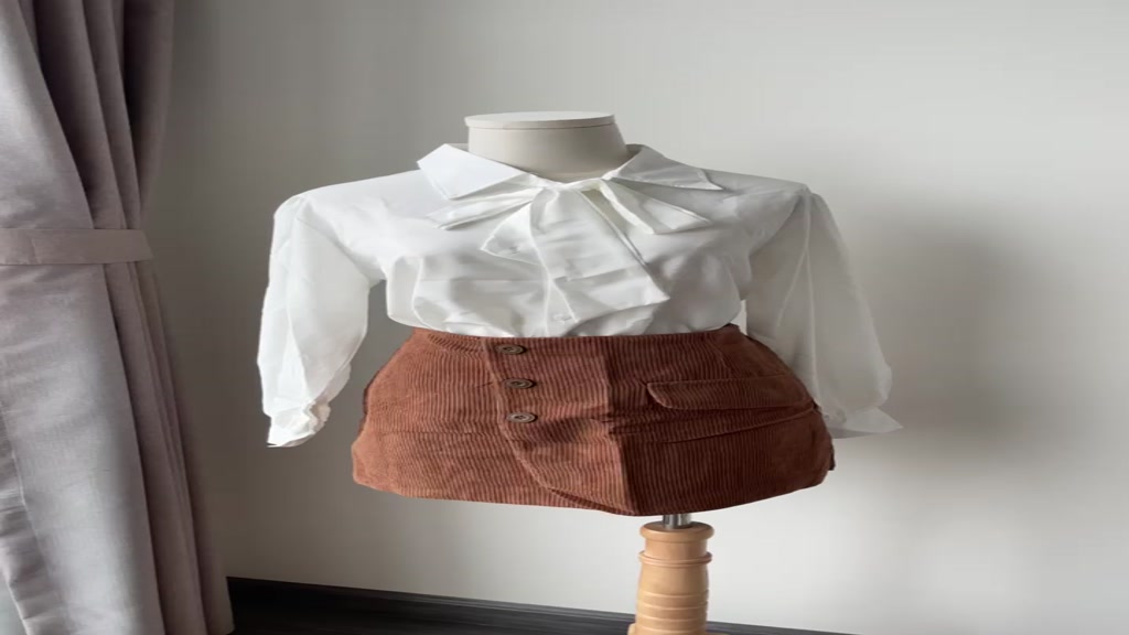 Áo sơ mi kiểu nữ Ulzzang, Áo sơ mi cổ đức phối dây nơ tay phồng thanh lịch | BigBuy360 - bigbuy360.vn