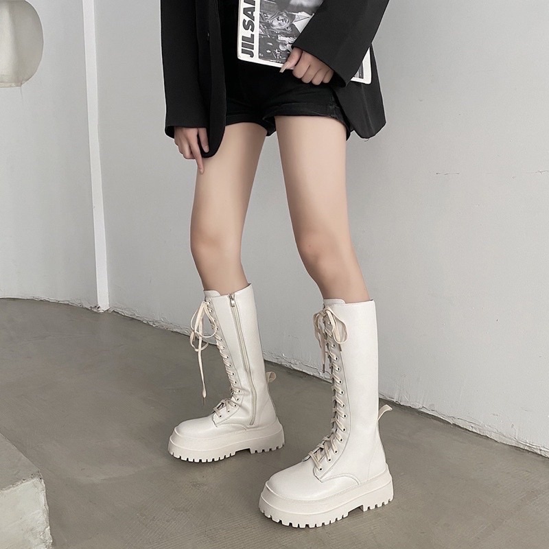 BOOTS cao cổ ulzzang hàn Anh quốc hot 2022 bốt dây khoá kéo 15 khuy