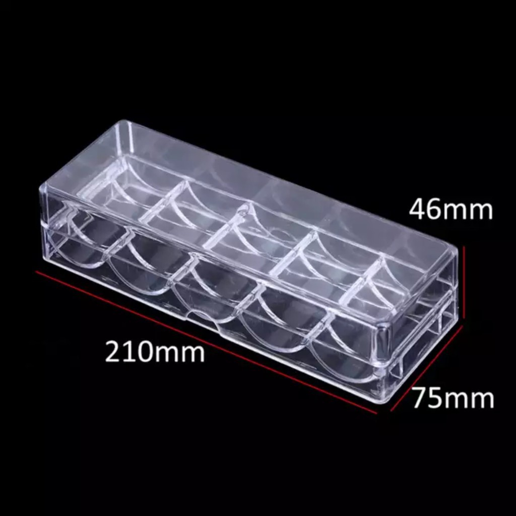 Khay nhựa trong suốt đựng 100 chip Poker có nắp, Plastic Tray Cover 5 rãnh đựng phỉnh pocker - 1996V Poker Shop