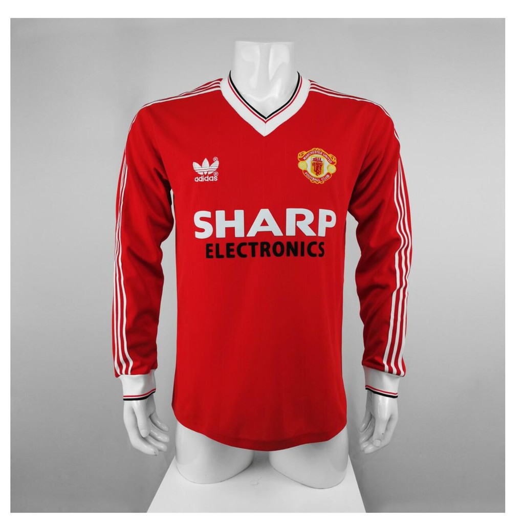 Áo Thun Đá Banh Tay Dài In Logo Manchester United Phong Cách Retro Cho Nam Size S-2xl 90-92