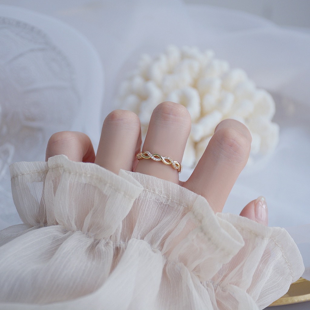 Nhẫn Hở Mạ Vàng 18k Hình Nơ Đính Đá Zircon