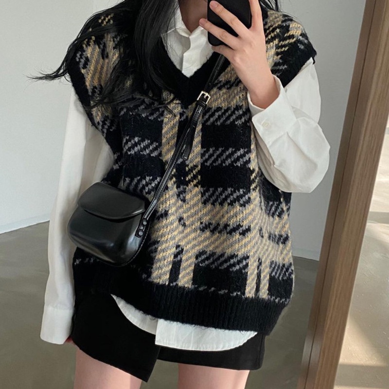 Áo Sweater Nữ Không Tay Cổ Chữ V Thời Trang Mùa Thu