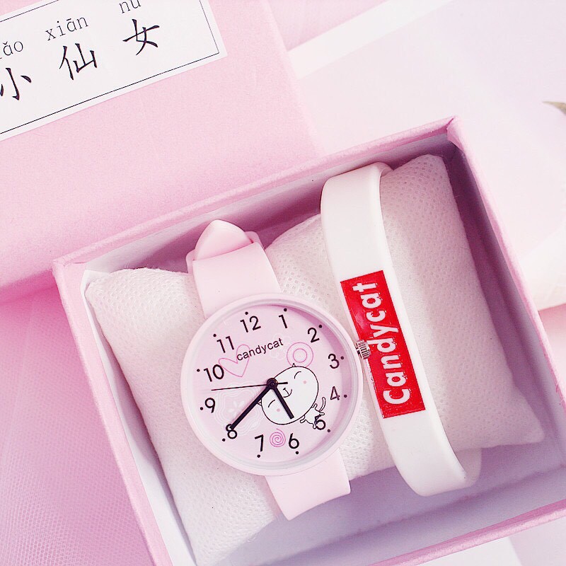 Đồng hồ thời trang nam nữ Candycat Mèo vui vẻ dây silicon mẫu siêu hot J773