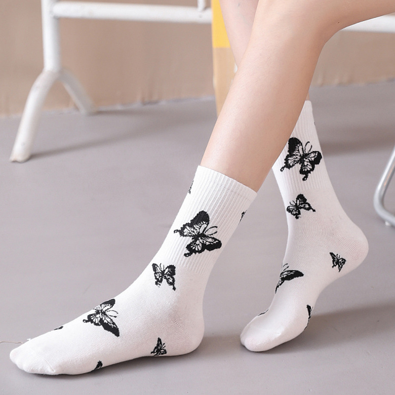 Vớ Cotton Họa Tiết Bươm Bướm Thời Trang Thu Đông Thoải Mái Phong Cách Thể Thao