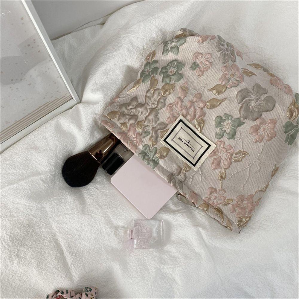 MIHAN1 Hand Bag Makeup Bag Travel Organizer Cosmetic Bag Women Toiletry Case Embossed Flower Large Storage/Multicolor