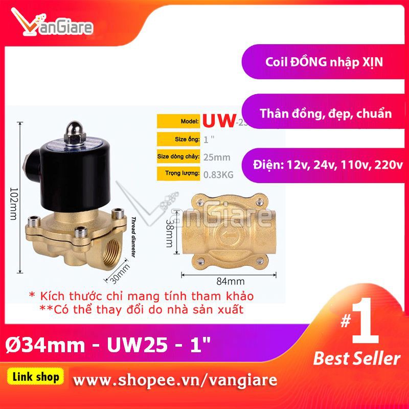 [Van đẹp, đúng hiệu] Van điện từ phi 34 UW25 UniD (Coil nhập Xịn)