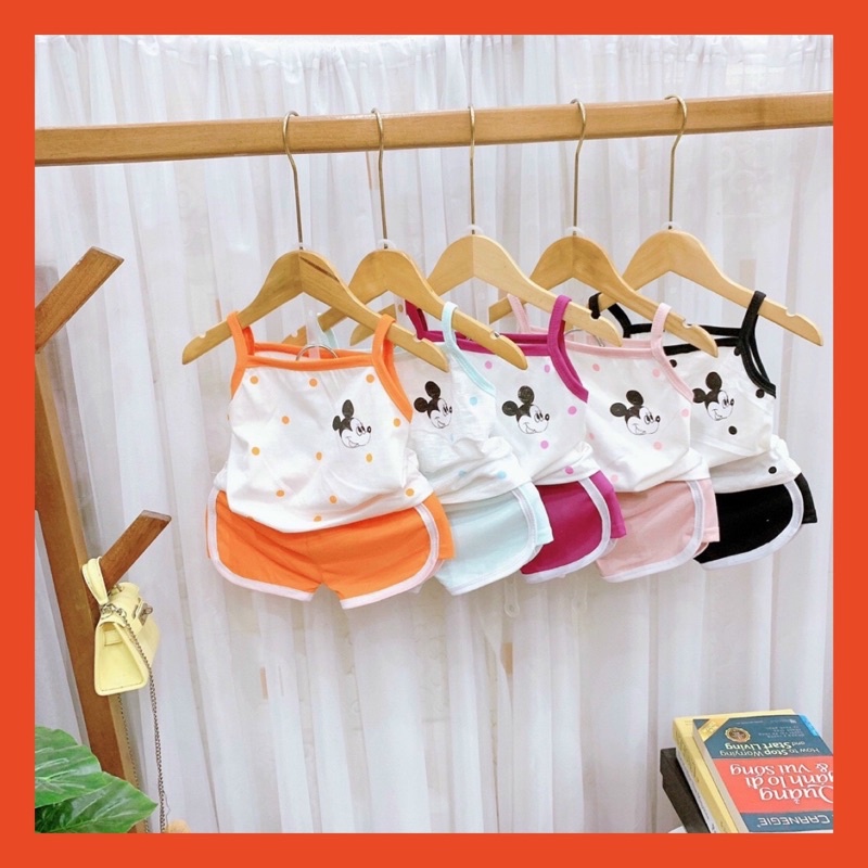 Combo 5 bộ bé gái 2 dây hình Mickey mùa hè- Bộ đồ bé gái cotton 2 dây nhiều màu từ 07-18kg