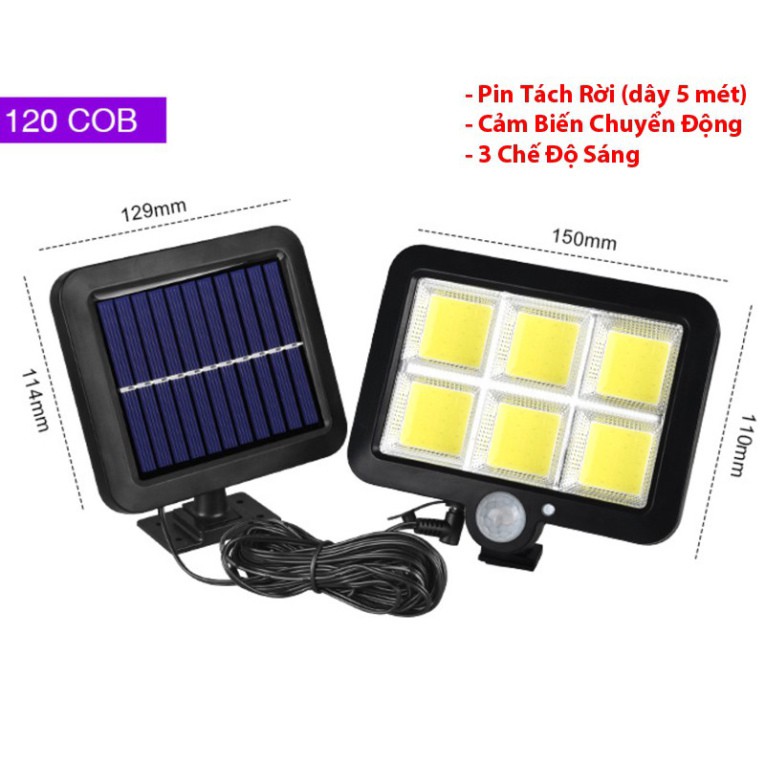 Đèn Led Năng Lượng Mặt Trời 120COB - Pin Tách Rời - dây 5m - Cảm Biến Chuyển Động - 3 chế độ sáng