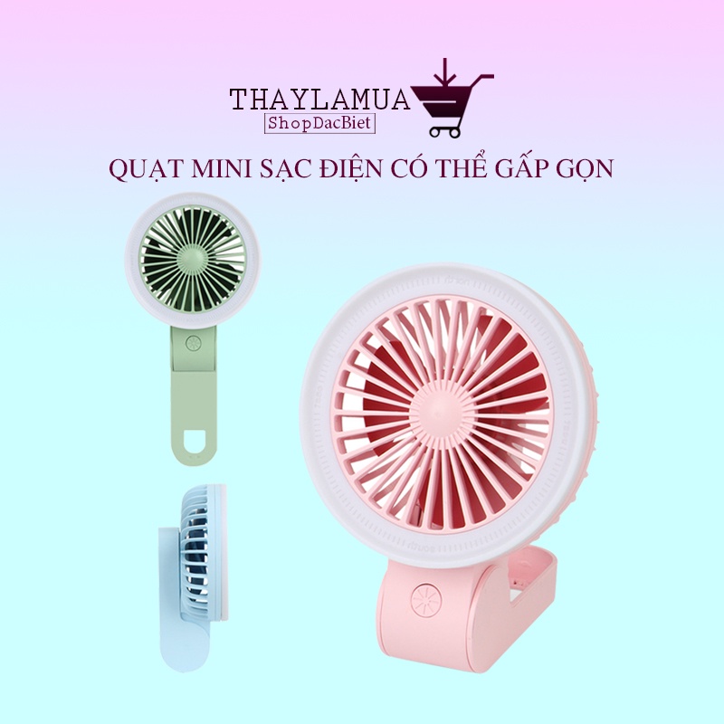 Quạt mini cầm tay - Quạt tích điện có thể gấp gọn tích hợp đèn LED tiện lợi