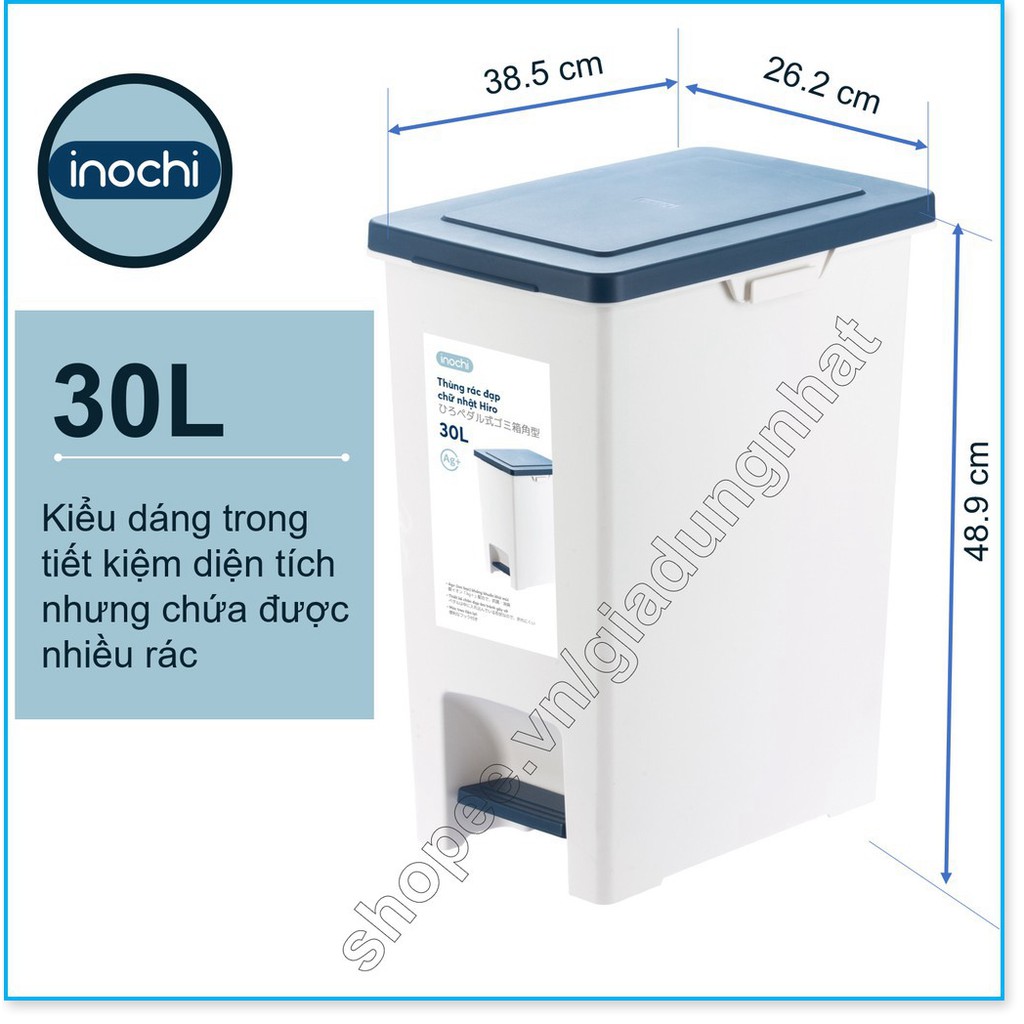 Thùng Rác Nhựa Đạp Chân Nắp Đậy Chữ Nhật Inochi 30 Lít Làm Sọt Rác Văn Phòng,Đựng Rác Gia Đình, Trong Nhà, Ngoài Trời