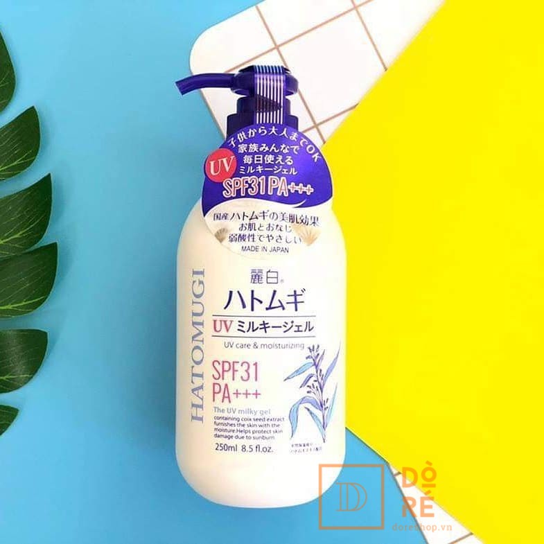 Sữa dưỡng thể Nhật Bản dưỡng ngày chống nắng Hatomugi SPF31 PA+++ 250ml bản mới 2023