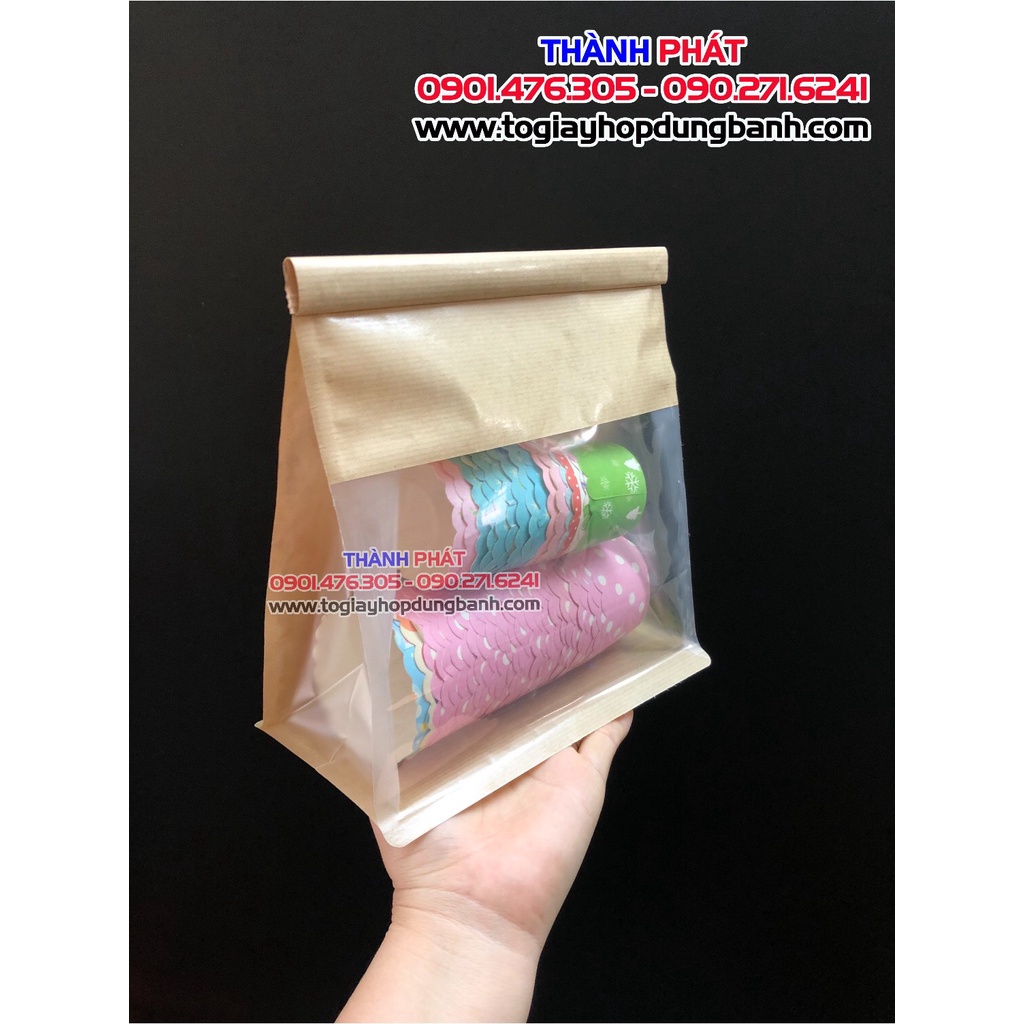 Túi giấy gấp mí lớn đựng Bánh mì, cookies, nougat