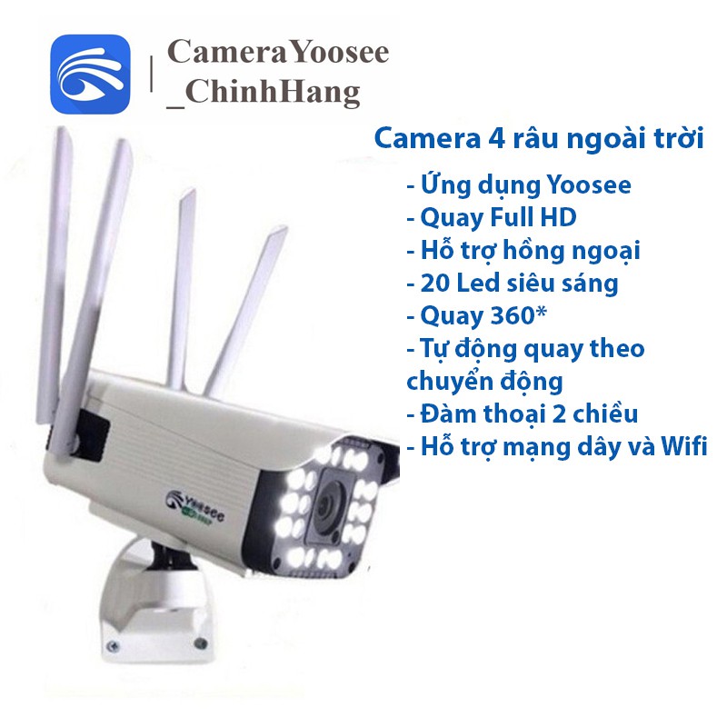 Camera Yoosee Ngoài Trời 3.0 MPx 4 Râu 20 LED - Camera xoay 4 chiều kèm thẻ nhwos Yoosee Xanh | BH 12 Tháng | BigBuy360 - bigbuy360.vn