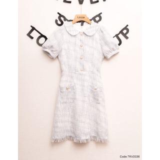 Váy cổ bẻ đính khuy phối túi eo tkv2036 - leeza