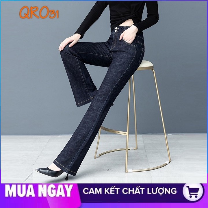 Quần jean nữ ống loe đẹp màu xanh hàng hiệu rosata qro31