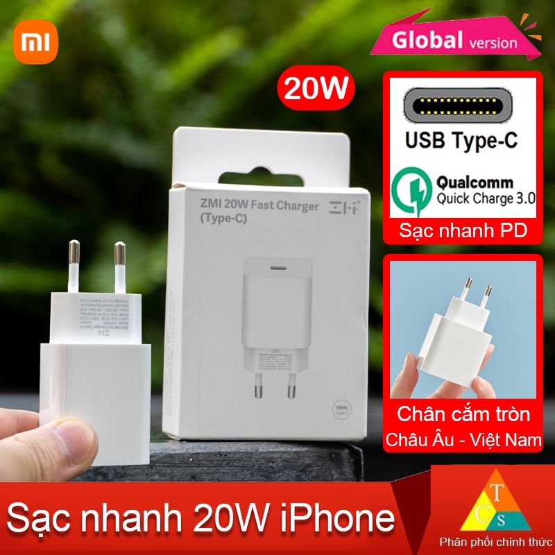 Cốc sạc nhanh Zmi HA716 Xiaomi Type C 20W PD3.0 chuyên cho iphone đạt chứng nhận MFI