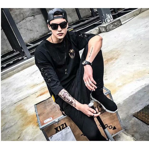Áo thun dáng rộng tay ngắn phối dây thời trang nam tính | BigBuy360 - bigbuy360.vn