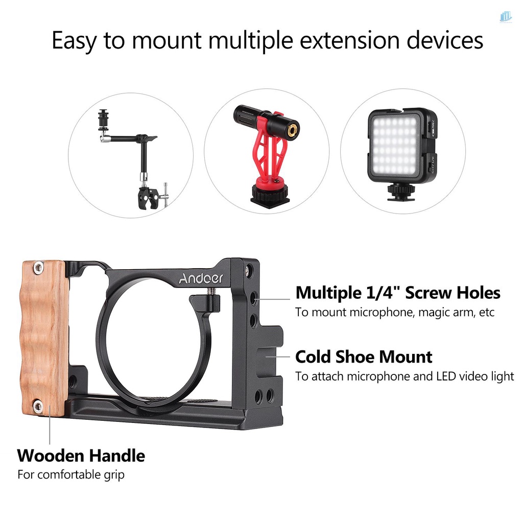 Khung Gắn Máy Ảnh Andoer Bằng Nhôm Kim Loại RX100 VI/VII Kèm Vít 1/4