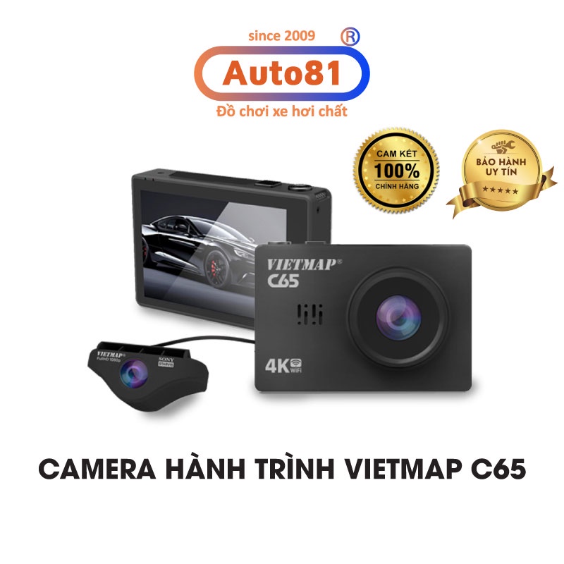 Camera hành trình Vietmap C65, ghi hình trước sau, cảnh báo tốc độ, tặng kèm thẻ nhớ 32G