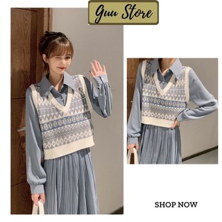 Áo gile len- áo len nữ họa tiết thổ cẩm trắng đen siêu xinh agl01