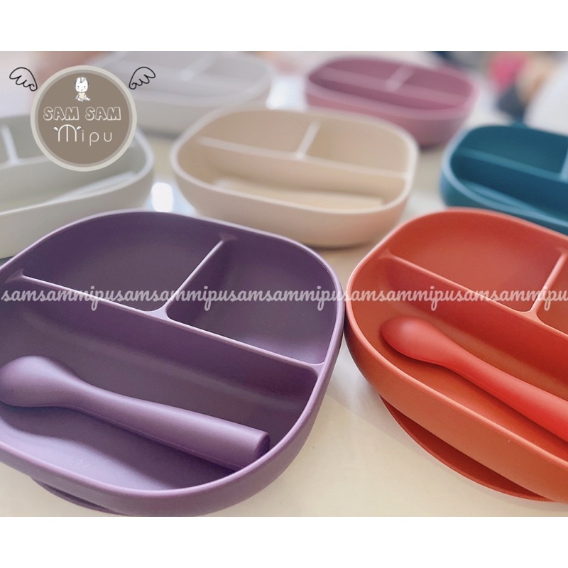 Ảnh Thật Khay Ăn Dặm Silicon Hình Vuông 3 Ngăn BPA Free Cấp Thực Phẩm Cao Cấp Chịu Nhiệt - Shop Mẹ Sam