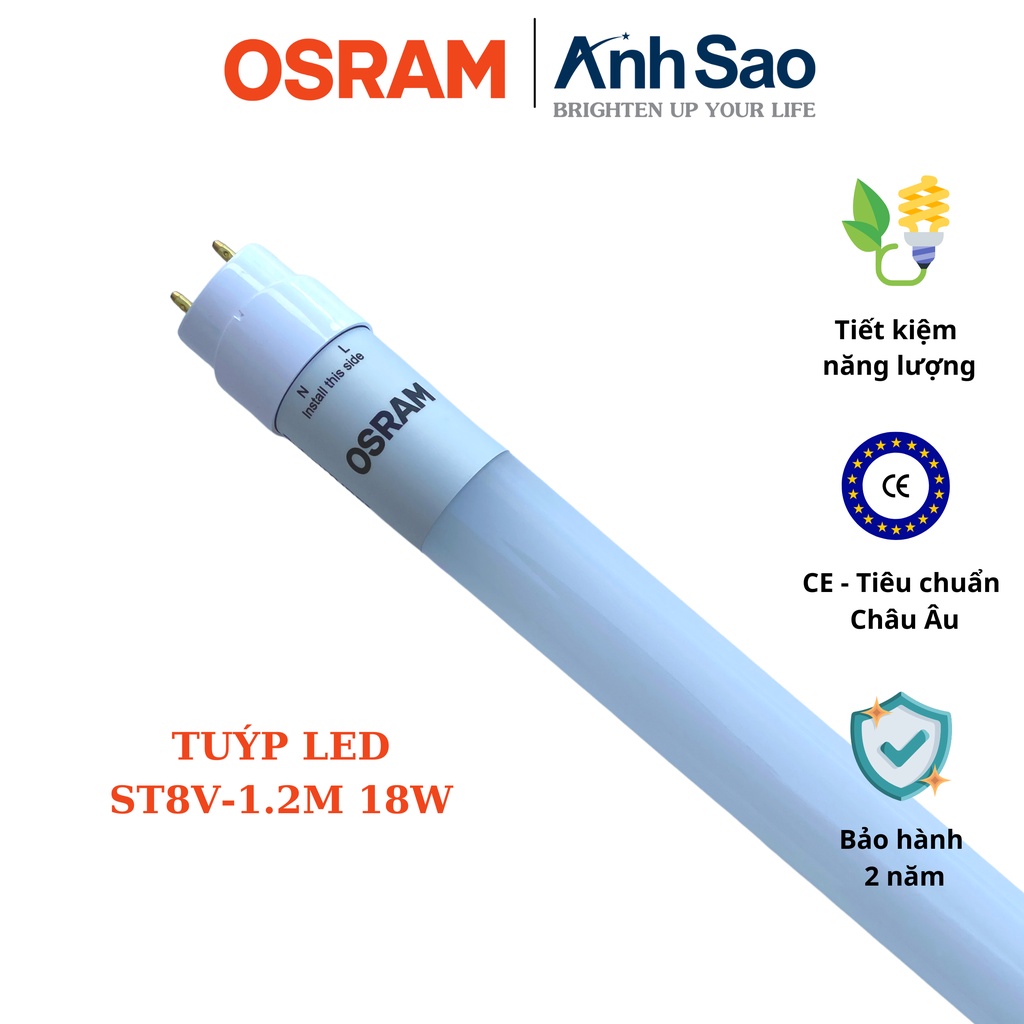 Bóng đèn tuýp led T8 OSRAM ST8-1m2 18W ánh sáng trung tính - Hàng chĩnh hãng, BH 2 năm