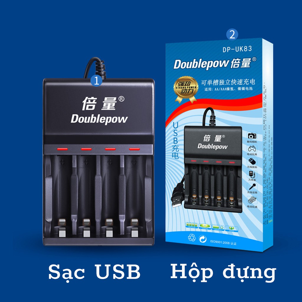 Bộ sạc pin Doublepow DP-UK83, sạc 4 pin AA/AAA pin đầy tự ngắt tiện lợi