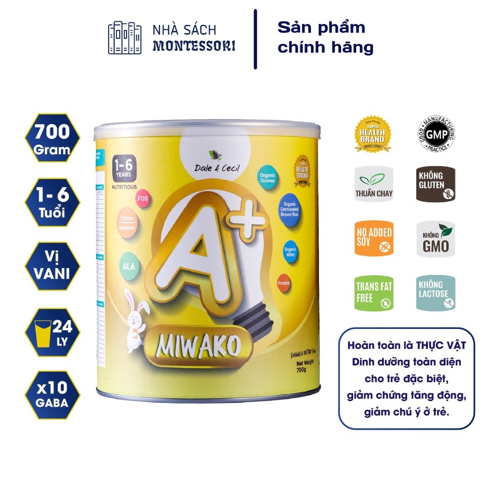 Sữa công thức hạt thực vật hữu cơ MIWAKO A+ 700g x1 hộp - Sữa Cho Trẻ Dị Ứng Đạm Sữa Bò, Tăng Động, Chậm Nói, Giảm Chú Ý