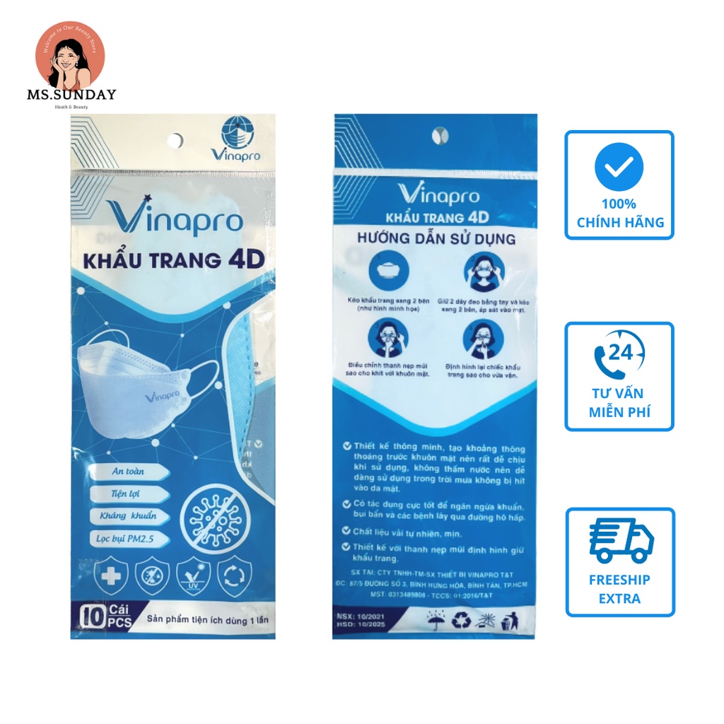 Khẩu trang KF94 Vinapro 4D _Kháng khuẩn Cao Cấp _(10 Cái/ 1 Gói)