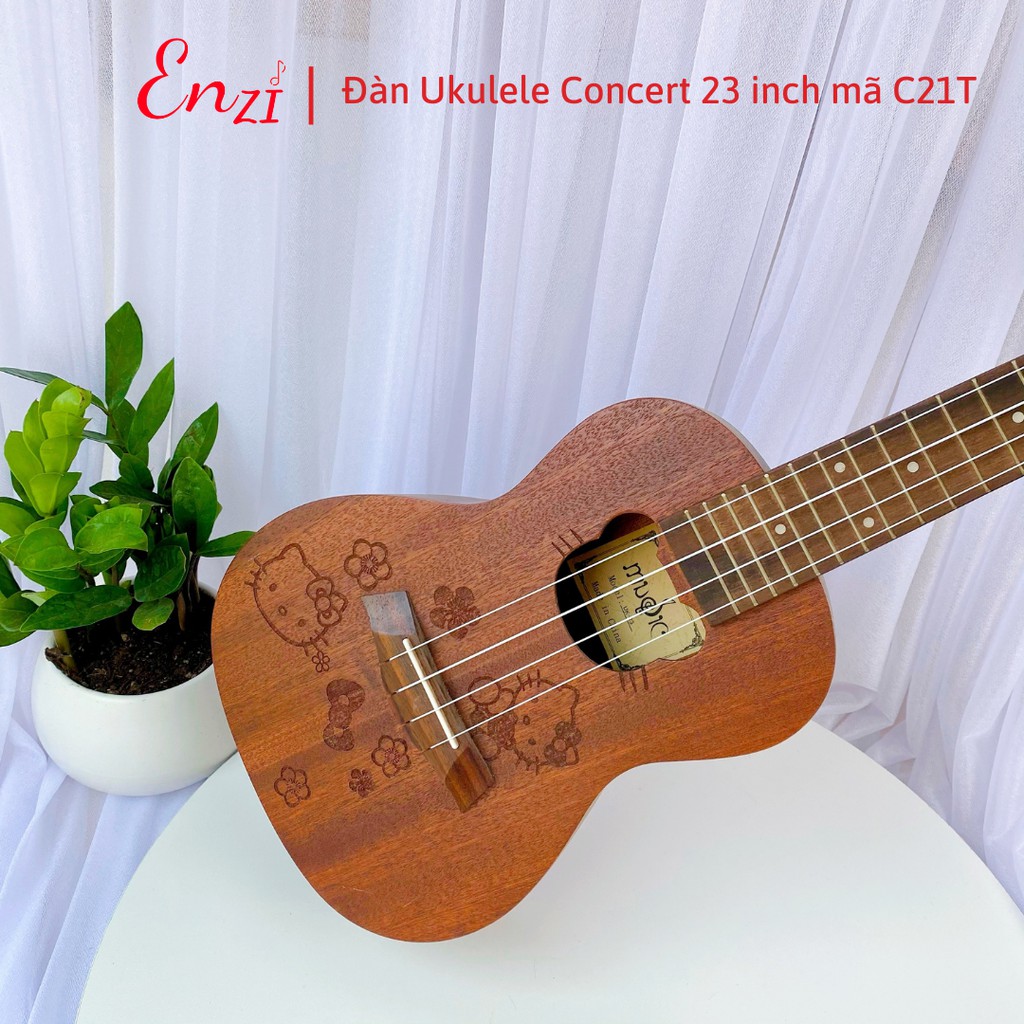 Đàn ukulele concert C21T Enzi 23 inch gỗ mộc họa tiết Hello Kitty giá rẻ cho bạn mới bắt đầu tập chơi