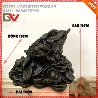 Tượng cóc thiềm thừ 3 chân phong thuỷ chiêu giữ tài lộc - Màu Nâu Đen - Chiều cao 11cm