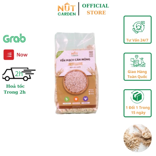 Yến Mạch Cán Mỏng (Cán Dẹt) Nguyên Chất Nut Garden - Yến Mạch Ăn Kiêng, Giảm Cân, Tốt Cho Sức Khoẻ - Túi 500gr